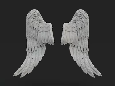 White Angel Wings Wall Decor with Feathered Texture and Symmetric Design 3d model