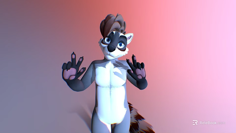 Anthropomorphic Raccoon Cartoon Character With White Body Brown Hair And OK Gestures On Pastel Background 3d model 