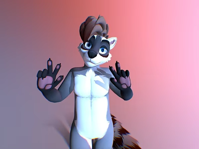 Anthropomorphic Raccoon Cartoon Character With White Body Brown Hair And OK Gestures On Pastel Background 3d model