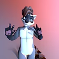 Anthropomorphic Raccoon Cartoon Character With White Body Brown Hair And OK Gestures On Pastel Background