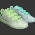White Low Top Casual Sneakers With Green Accents Velcro Straps And Perforations