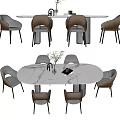 Modern Dining Table Set With Marble Tabletop And Gray Brown Chairs 3d model