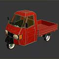 Red Three Wheeled Motorcycle Featuring Cab Cargo Bed And White Wheels 3d model