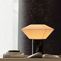 Beige Fabric Hexagonal Lampshade Table Lamp With Black Textured Base And Open Book 3d model