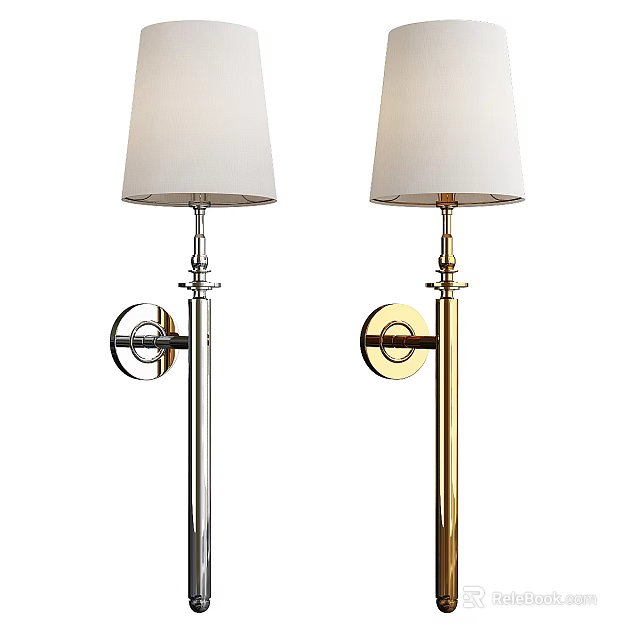 Modern Wall Mounted Lamps With Silver And Gold Metal Finish And Fabric Shades 3d model 