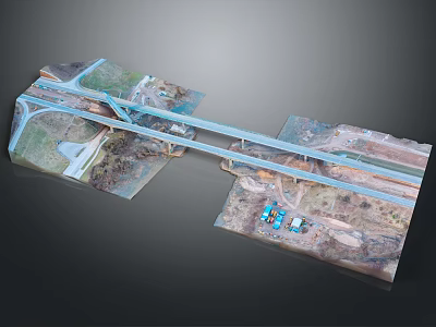 Landscape Bridge 3D Model Design With Surrounding Roads And Construction Vehicles 3d model