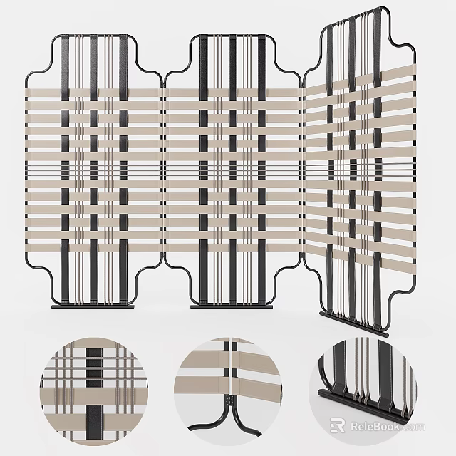 Modern Geometric Room Divider With Striped Pattern And Metal Frame Design 3d model