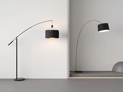Sleek Arched Floor Lamp With Black Shade And Glowing Light In Modern Interior Space 3d model