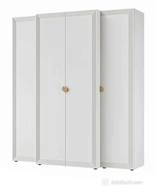 Modern White Wardrobe With Vertical Stripes And Gold Knobs Double Doors Design 3d model