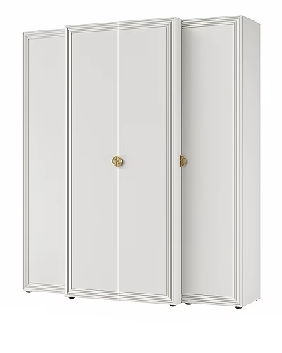 Modern White Wardrobe With Vertical Stripes And Gold Knobs Double Doors Design 3d model