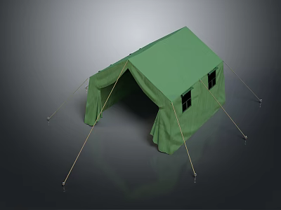 Outdoor Green Canvas Camping Tent Furniture With Support Poles And Windows 3d model