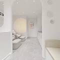 Beauty Hair Salon Exterior With White Facade Window Display And Green Plants