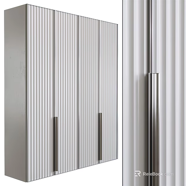 Modern Minimalist Wardrobe With Vertical Striped Design And Sleek Metal Handles 3d model 