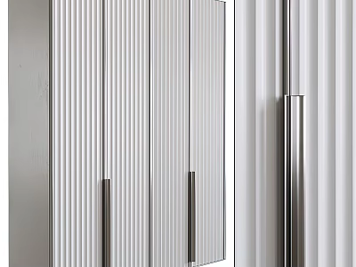 Modern Minimalist Wardrobe With Vertical Striped Design And Sleek Metal Handles 3d model