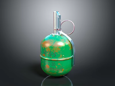 Military Green And Gold Grenade With Fuse Pull Ring And Numbers 345 20 EC94510 3d model
