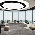 Spacious Modern Lounge Area With Panoramic Floor To Ceiling Windows And Comfortable Cozy Seating