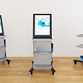 Modern Mobile Commercial Equipment with Display Screens Storage Shelves and Wheels