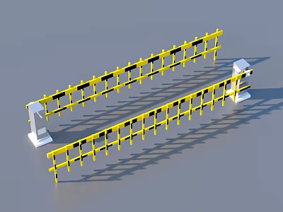 Yellow Black Striped Barrier Gate With White Pillars For Entry Control 3d model