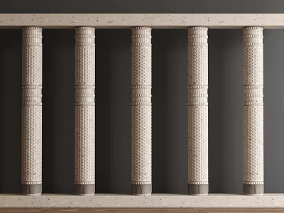 Decorative Stone Railings With Vertical Textured Columns On Dark Background 3d model