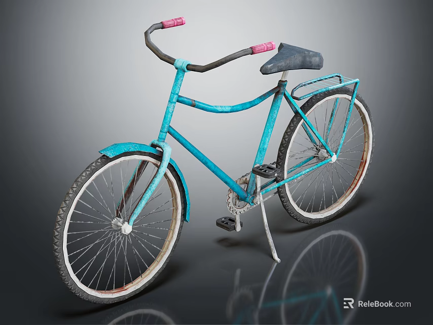 Vintage Blue Bicycle With Pink Handlebars Saddle Fenders And Rear Rack 3d model 