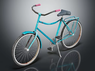 Vintage Blue Bicycle With Pink Handlebars Saddle Fenders And Rear Rack 3d model