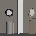 Modern Minimalist Bathroom Interior With White Vanity And Decorative Mirrors