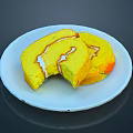 Fresh Yellow Cake Roll Slices With Cream Filling On White Plate