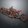 Retro Steampunk Motorcycle Featuring Mechanical Details And Brown Leather Seat