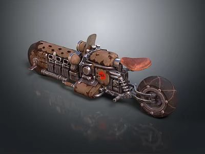 Retro Steampunk Motorcycle Featuring Mechanical Details And Brown Leather Seat 3d model