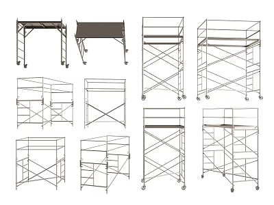 Various Construction Scaffolding Designs with Metal Frames and Wheel Structures 3d model