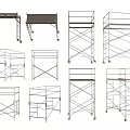 Various Construction Scaffolding Designs with Metal Frames and Wheel Structures