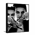 Black and White Female Portrait Art With Torn Paper Design Elements Two Framed Wall Paintings