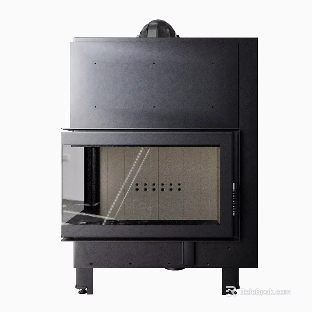 Modern Black Fireplace With Sleek Glass Door And Minimalist Design 3d model 