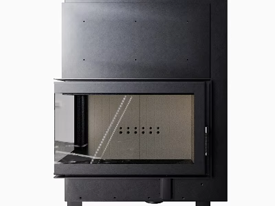 Modern Black Fireplace With Sleek Glass Door And Minimalist Design 3d model