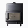 Modern Black Fireplace With Sleek Glass Door And Minimalist Design