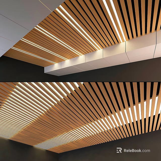Modern Wooden Slat Wall Decor With Integrated Lighting And Linear Design 3d model