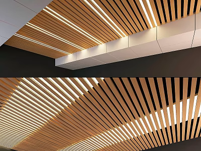 Modern Wooden Slat Wall Decor With Integrated Lighting And Linear Design 3d model