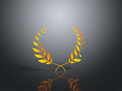 Golden Laurel Wreath Decorative Household Item With Leaves And Reflection On Gray Gradient Background 3d model