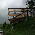 Modern Hillside Detached Villa Featuring Large Windows Terrace and Lush Green Surroundings