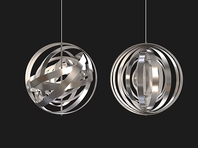 Modern Spherical Silver Chandeliers With Intertwined Metal Strips Design For Contemporary Spaces 3d model