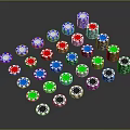 Colorful Poker Chips in Red Blue Green and Black on Dark Background