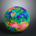 Vibrant Colored Sphere With Glossy Surface And Multicolored Textured Patterns On Dark Background