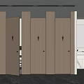 Modern Public Restroom Interior With Wooden Stalls Sink Area And Mirror