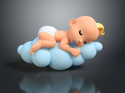 Cute Baby Lying On Blue Cloud With Pacifier And Blonde Hair 3d model