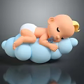 Cute Baby Lying On Blue Cloud With Pacifier And Blonde Hair