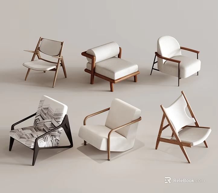 Diverse Modern Sofa Stools With Wooden Frames White And Patterned Upholstered Seats 3d model