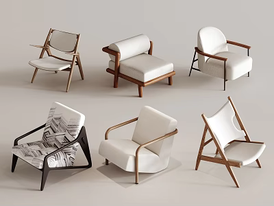 Diverse Modern Sofa Stools With Wooden Frames White And Patterned Upholstered Seats 3d model