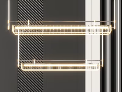 Modern Linear Chandelier Design With Warm Illumination Against Striped Geometric Background 3d model