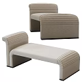 Modern Sofa Bench With Light Beige Fabric Curved Structure And Stitched Accents