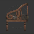 Wooden Accent Chair With Carved Arms Gray Upholstered Seat And Cylindrical Legs